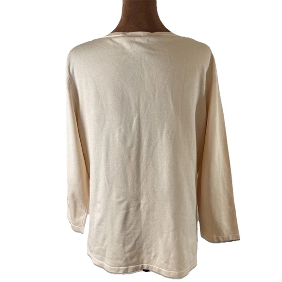 Lauren Ralph Lauren Cream 3/4 Sleeve Boatneck Silk Nylon Top Women’s Size Large - Picture 2 of 6